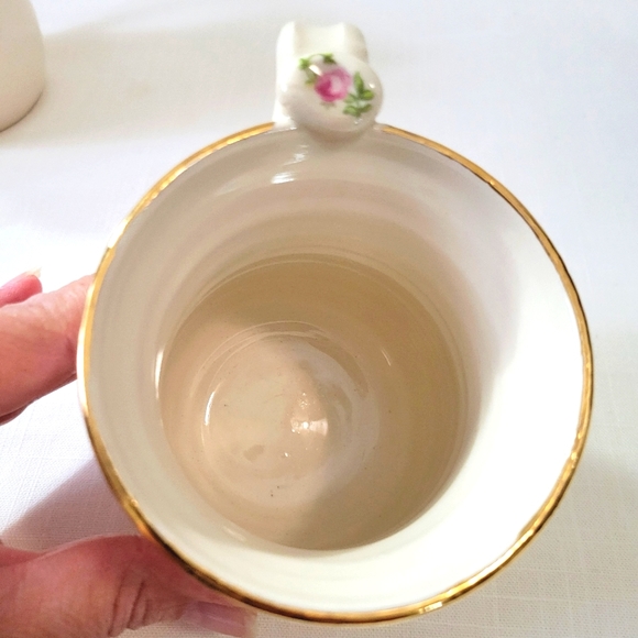 Vintage Handmade Pottery Mugs Gorgeous Rose & Gold Rim Mug set of 2 - Picture 12 of 16